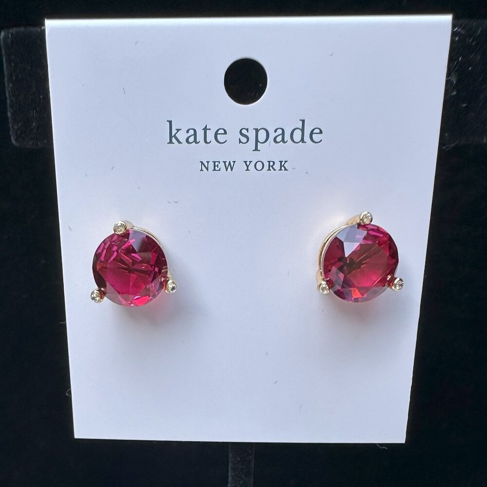 Kate Spade "Rise & Shine" Pink Crystal Gold Stud Earrings NWT